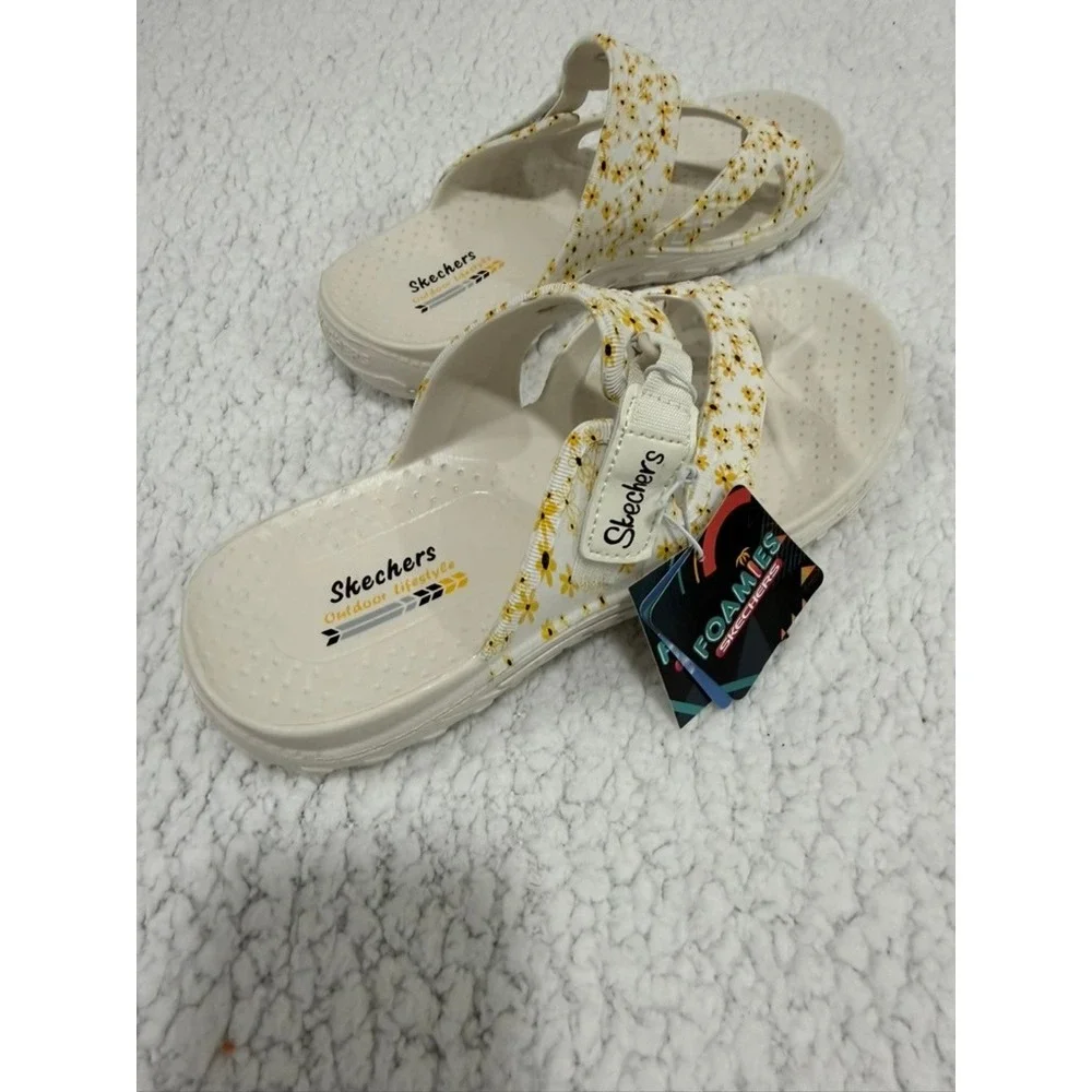 Skechers Foamies Outdoor Lifestyle White Yellow Floral Daisy Sandals Womens 9 - Picture 5 of 9